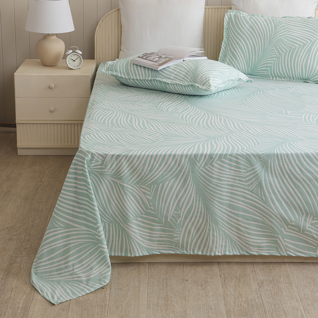 Mint Green Feather - Bedsheet (Green & White)