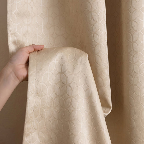 Beige Embossed Blackout Curtain (Elara - Rod Pocket)