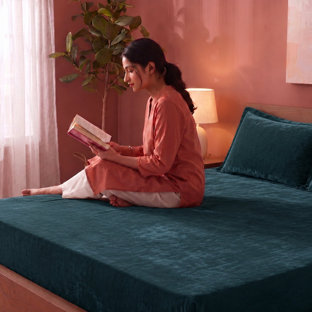 Homemonde Lightweight - Fleece Fitted Bedsheet (Emerald Green)