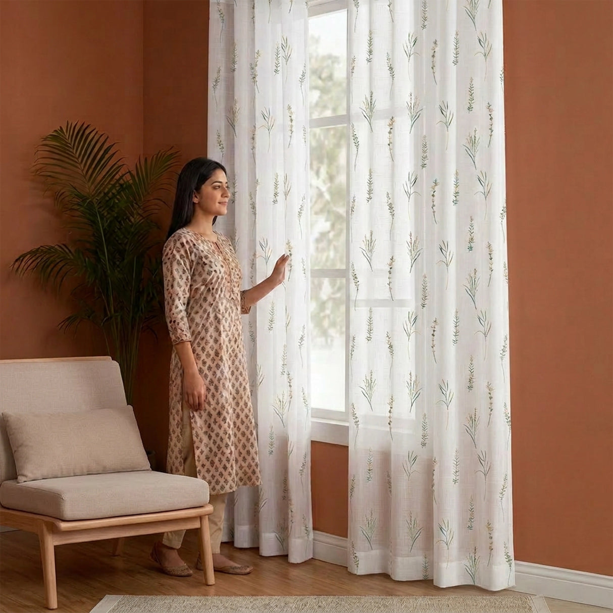 Imprimer Leafscape - Printed Rod Pocket Sheer Curtain