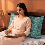 Imprimer Lilac - Leaf Printed Pillow Cover (Aqua Blue)
