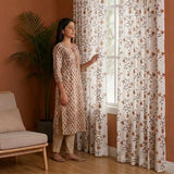 White Floral Velora Wines Rod Pocket Printed Sheer Curtain