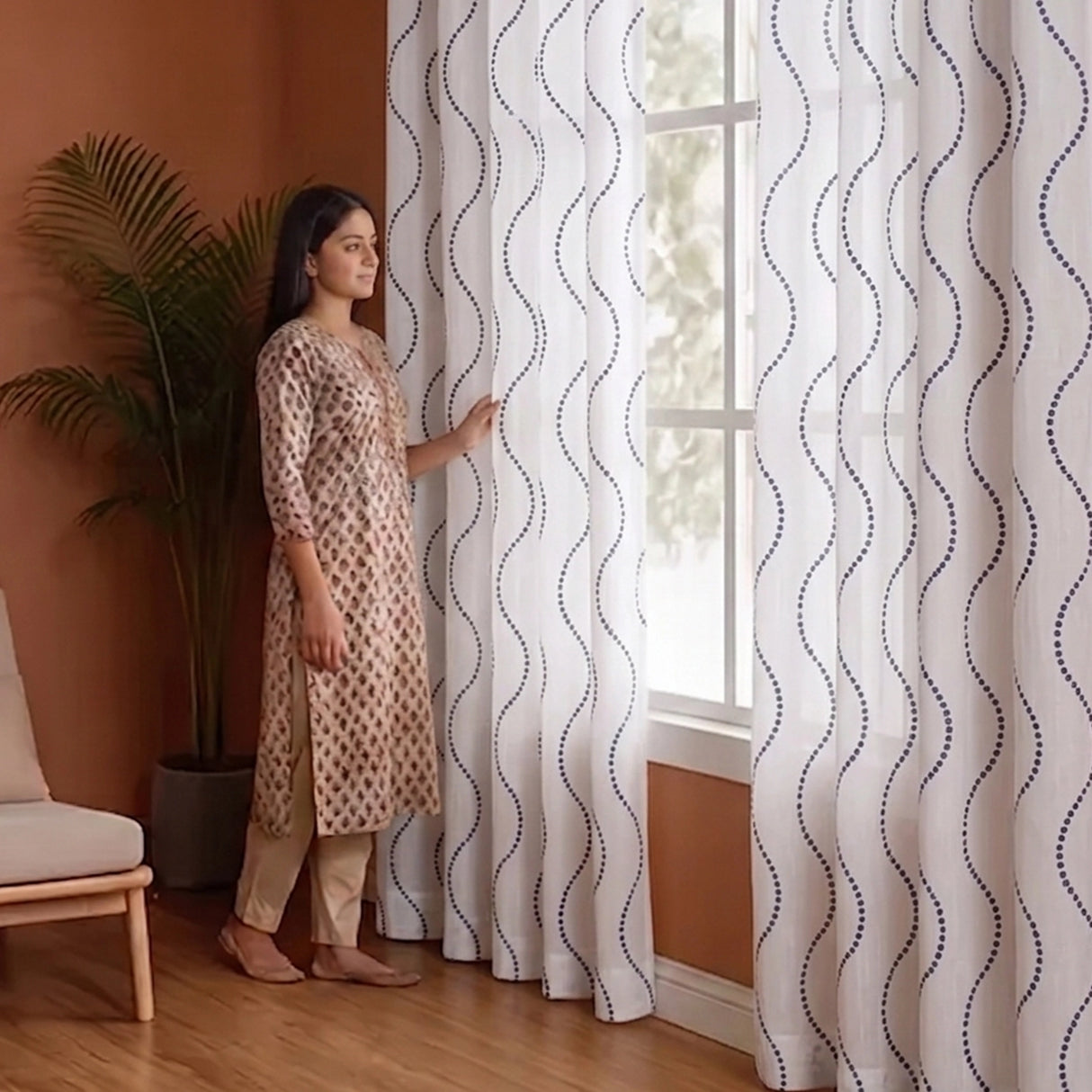 Imprimer Wavy Rhythm - Sheer Curtain Rod Pocket