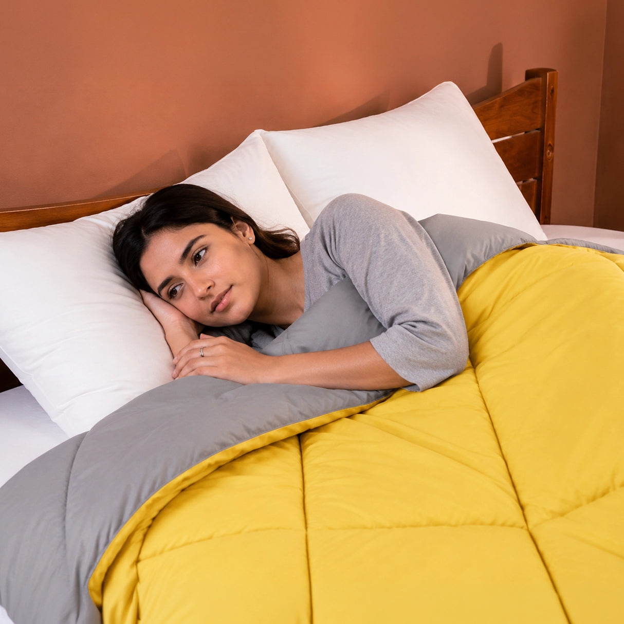 Fort - Box Stitch Duvet Comforter (Mango Yellow & Dark Grey)