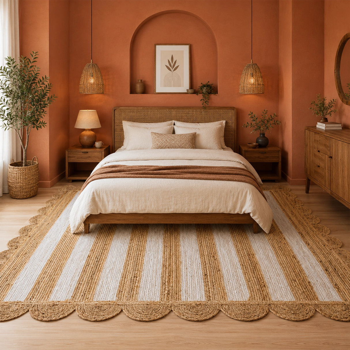 Scalloped Stripe Jute Area Rug - Rectangular