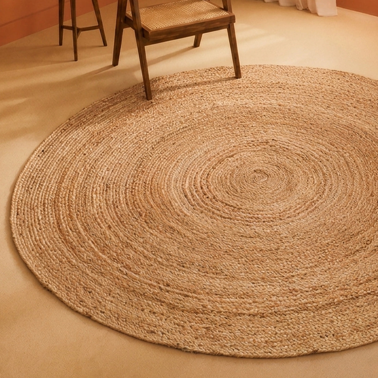 Solid Braided Jute Area Rug - Round