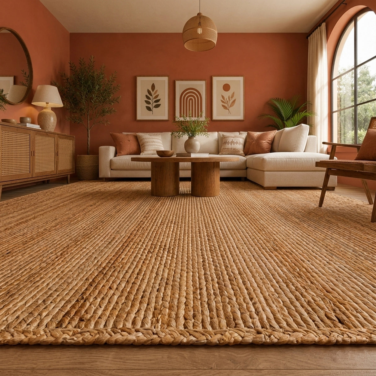 Solid Braided Jute Area Rug - Rectangular