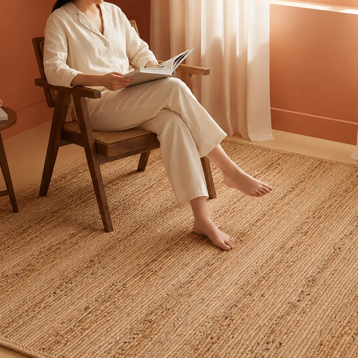 Solid Braided Jute Area Rug - Rectangular