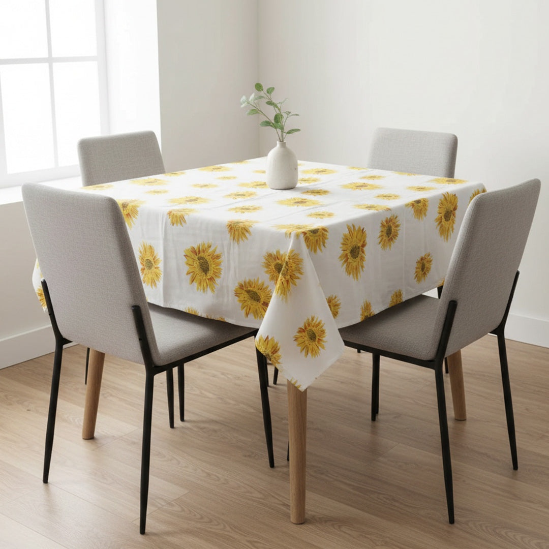 Cotton Sun Flower Print Dining Table Cover (Multicolor)