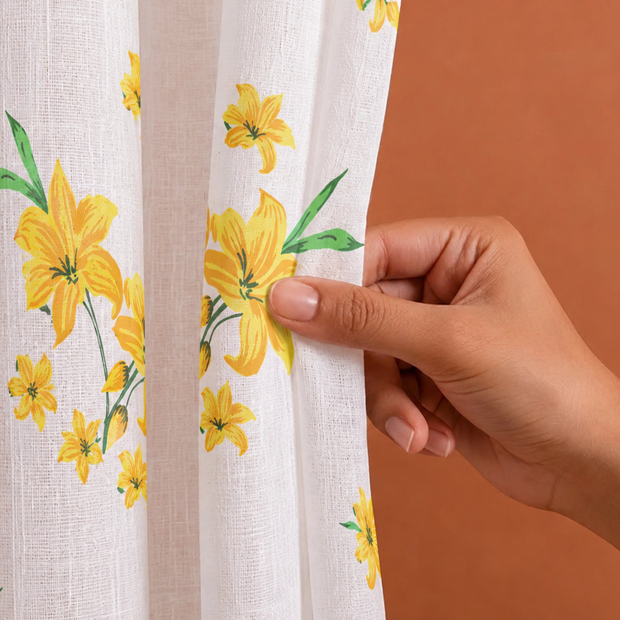 Imprimer Gleamflora - Flower Printed Rod Pocket Sheer Curtain (Yellow)