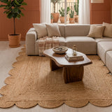 Natural Scalloped Jute Area Rug - Rectangular