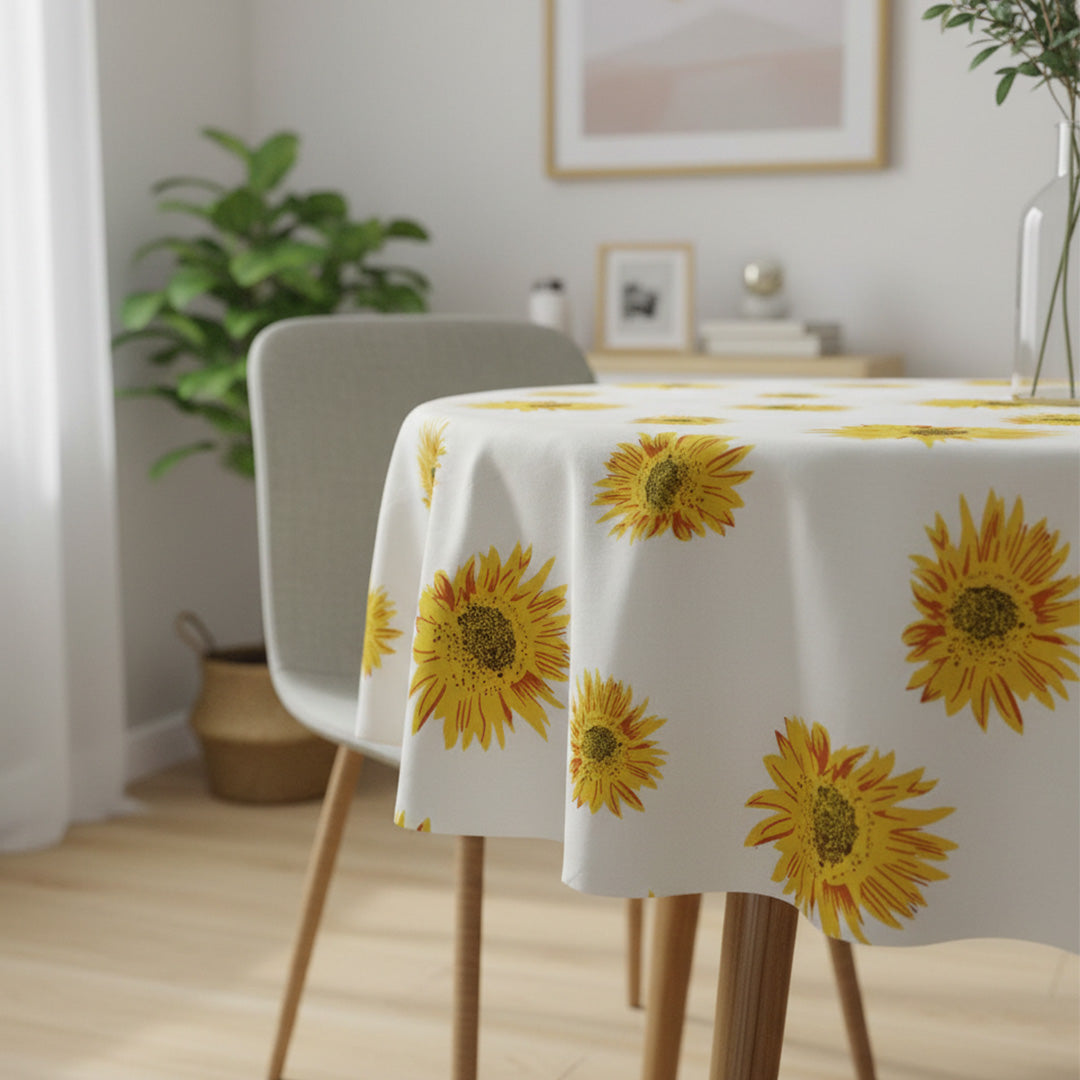Cotton Sun Flower Print Dining Table Cover (Multicolor)
