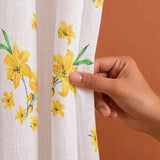 Imprimer Gleamflora - Flower Printed Eyelet Curtain (Yellow)