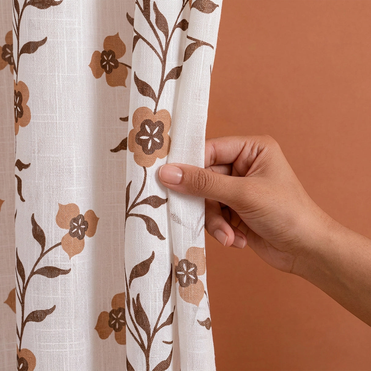 White Floral Velora Wines Eyelet Printed Sheer Curtain