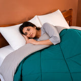 Fort - Box Stitch Duvet Comforter (Teal & Light Grey)