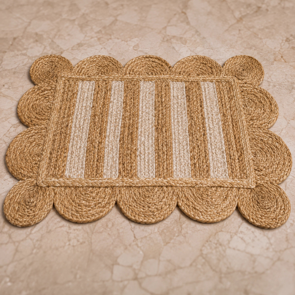 Scalloped Stripe Jute Area Rug - Rectangular