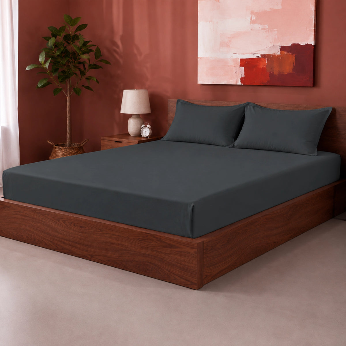 Fort Sublime - Solid Fitted Bedsheet (Dark Grey)