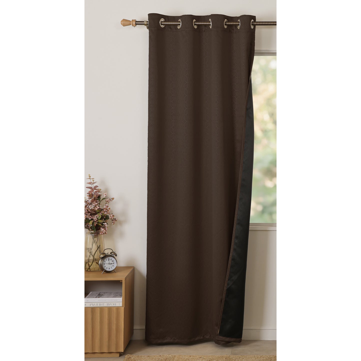 Brown Solid Eyelet Curtain