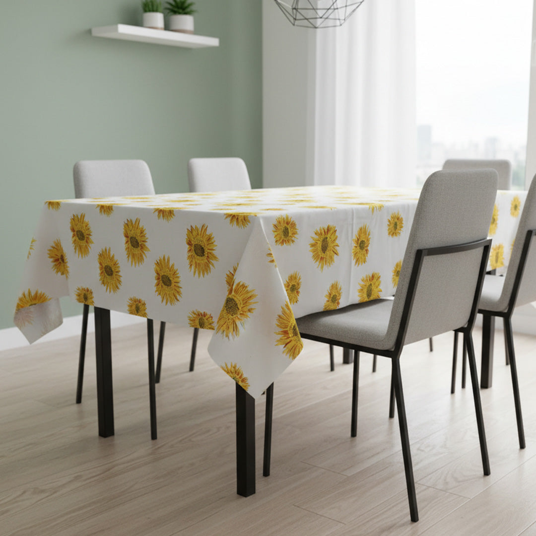 Cotton Sun Flower Print Dining Table Cover (Multicolor)
