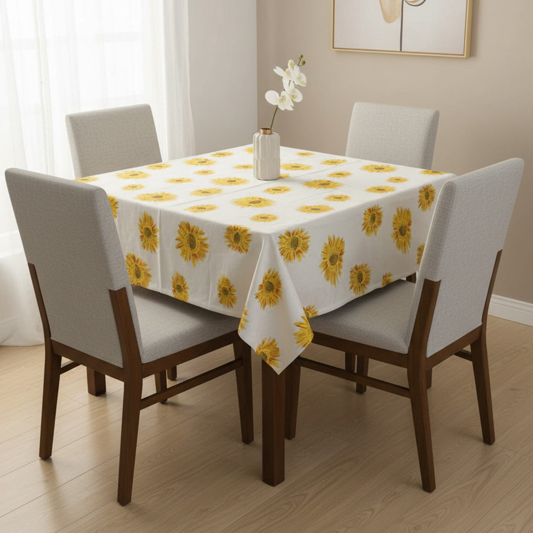 Cotton Sun Flower Print Dining Table Cover (Multicolor)