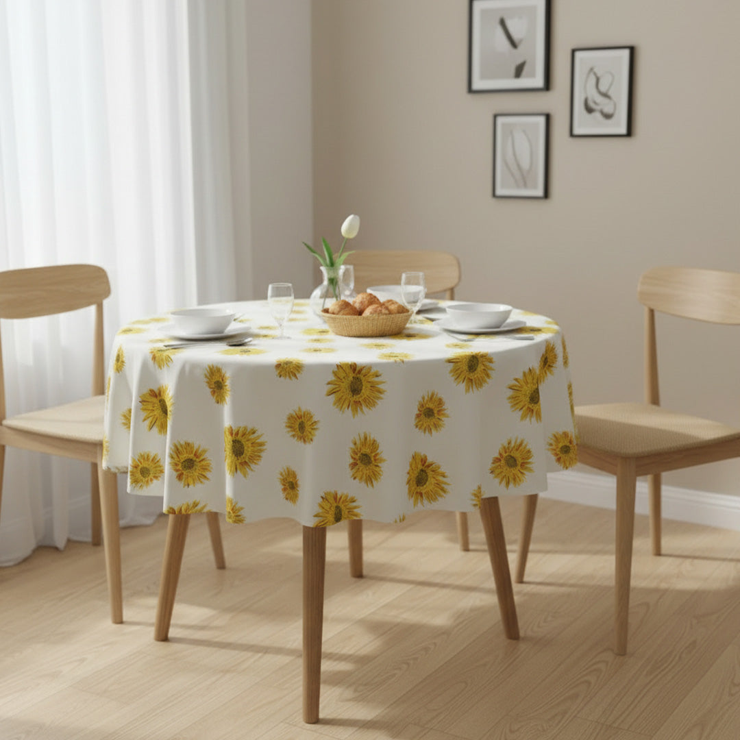 Cotton Sun Flower Print Dining Table Cover (Multicolor)