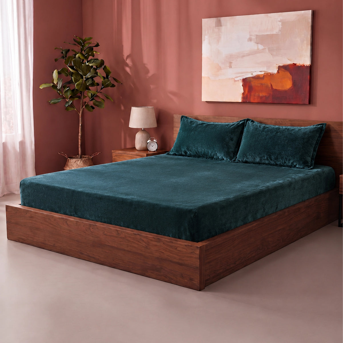 Homemonde Lightweight - Fleece Fitted Bedsheet (Emerald Green)