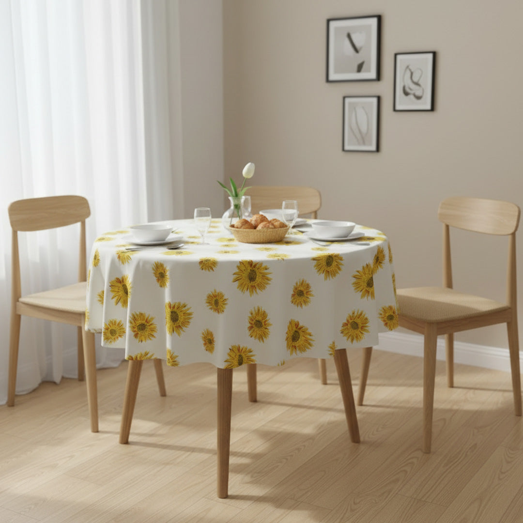 Cotton Sun Flower Print Dining Table Cover (Multicolor)