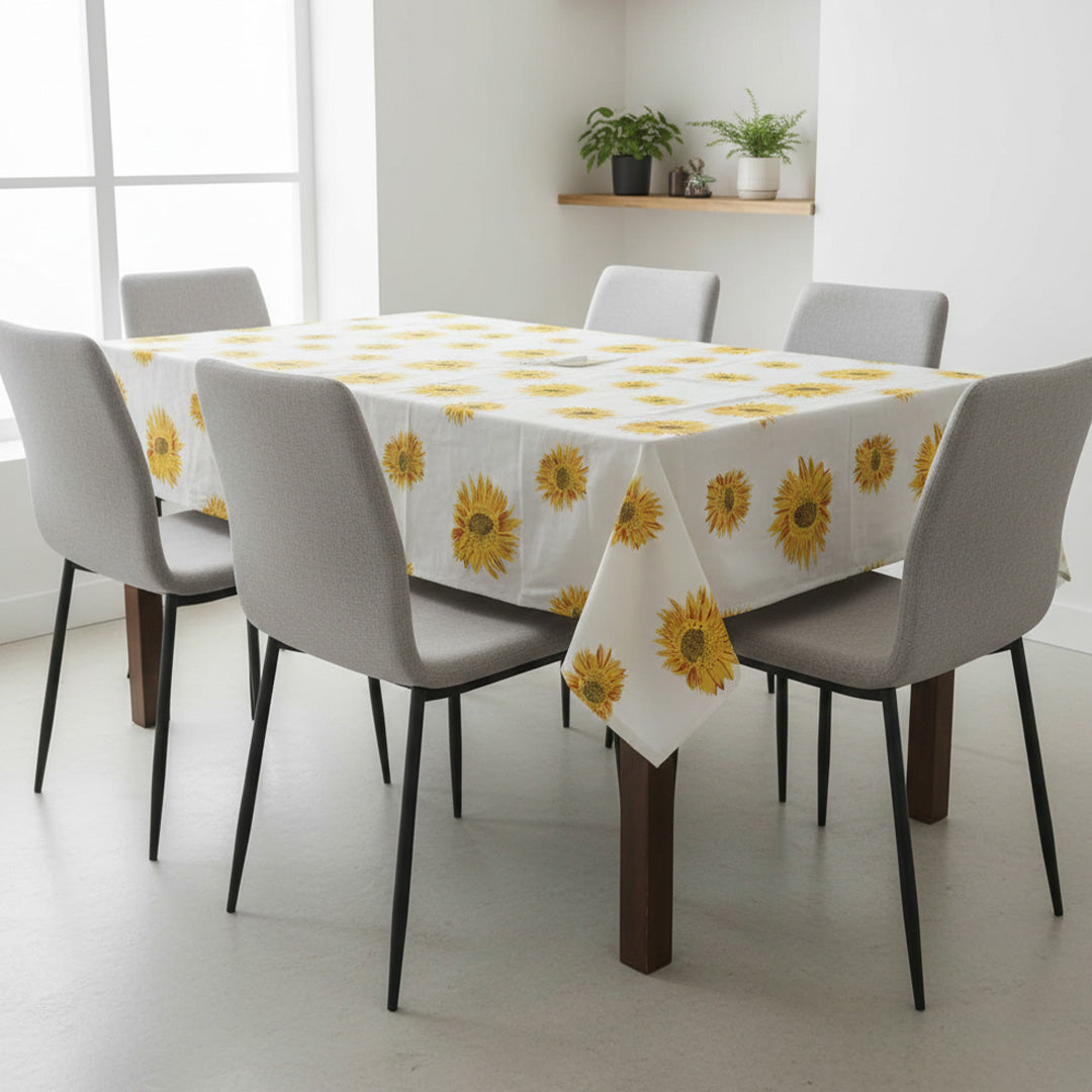 Cotton Sun Flower Print Dining Table Cover (Multicolor)