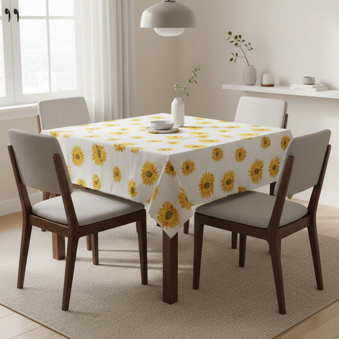 Cotton Sun Flower Print Dining Table Cover (Multicolor)