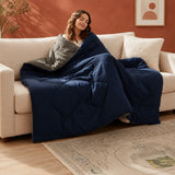Fort - Box Stitch Duvet Comforter (Dark Blue & Light Grey)
