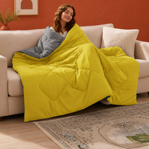 Fort - Box Stitch Duvet Comforter (Mango Yellow & Dark Grey)
