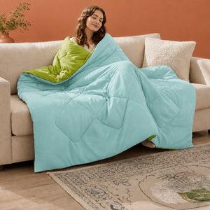 Fort - Box Stitch Duvet Comforter (Parrot Green & Aqua Green)