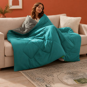 Fort - Box Stitch Duvet Comforter (Teal & Light Grey)