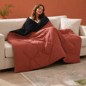 Fort - Box Stitch Duvet Comforter (Red & Black)