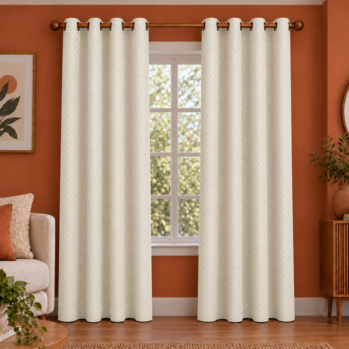 Ash Embossed Blackout Curtain (Elara - Eyelets)