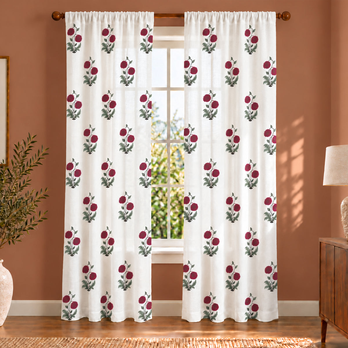Fort Absolute - RodPocket Red Rose Sheer Curtain
