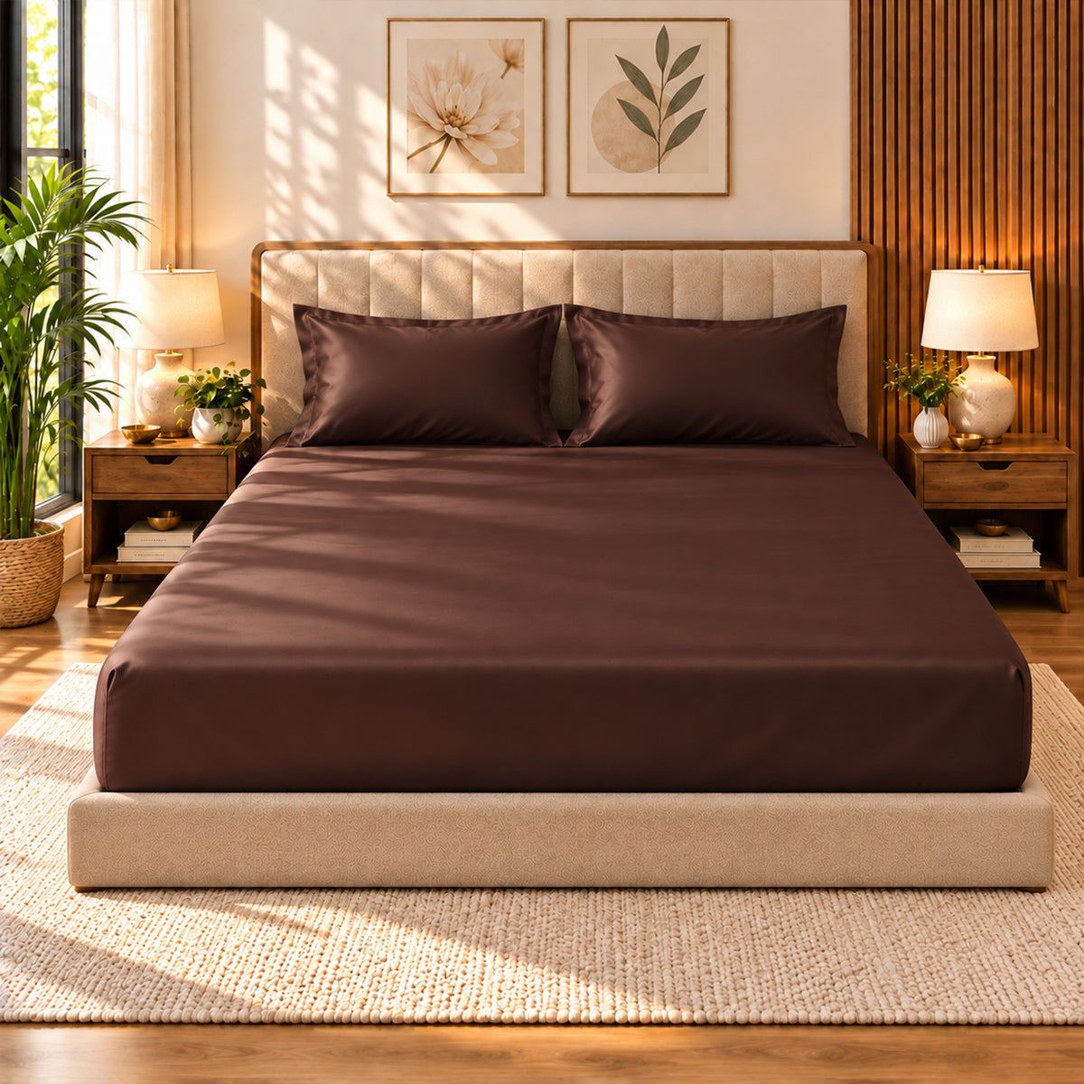 Premium Poly Satin Fitted Bedsheet – Soft, Smooth & Snug Fit, Chocolate Brown
