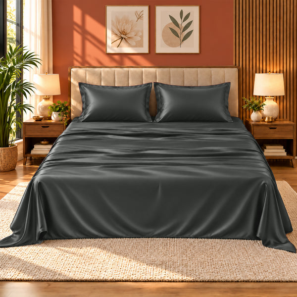 Premium Poly Satin Bedsheet – Soft, Smooth & Silky,Graphite Grey