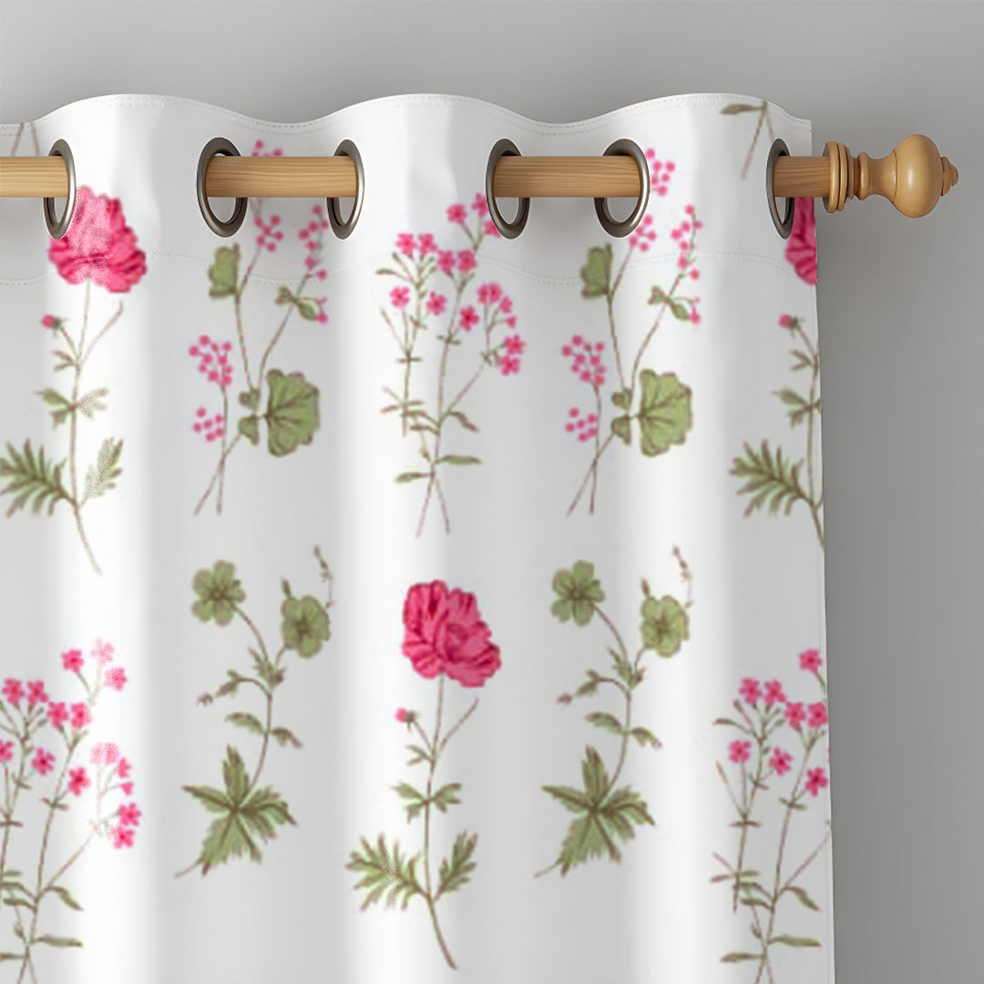 Pink Floral Printed Eyelet Duck Curtain