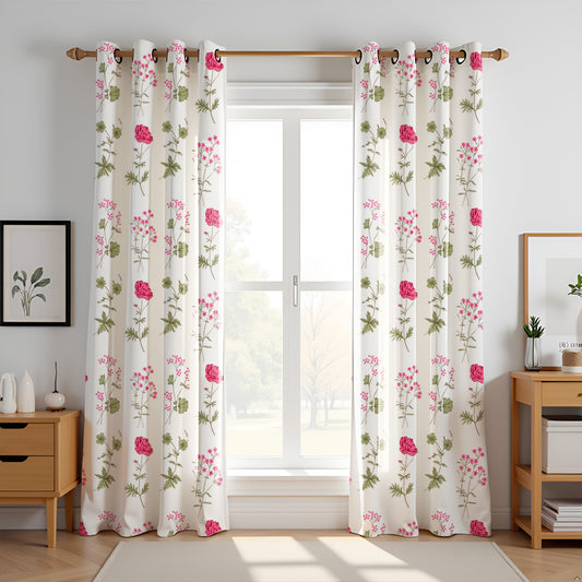 Pink Floral Printed Eyelet Duck CurtainPink Floral Printed Eyelet Duck Curtain