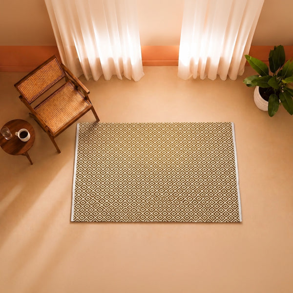 Tessitura Confetti - Diamond Cotton Rug (Mustard & White)