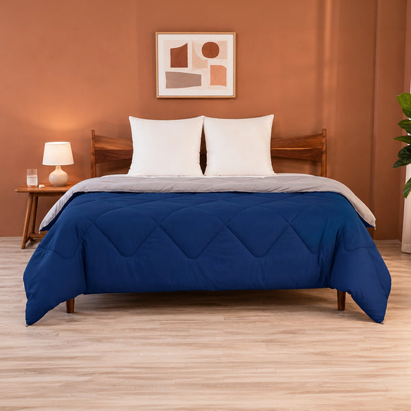 Fort - Box Stitch Duvet Comforter (Dark Blue & Light Grey)