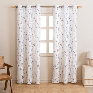 Blue & Purple Floral Flaux Eyelet Duck Curtain