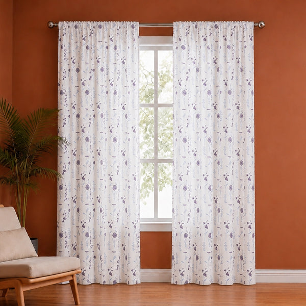 Blue & Purple Floral Flaux Rod Pocket Duck Curtain
