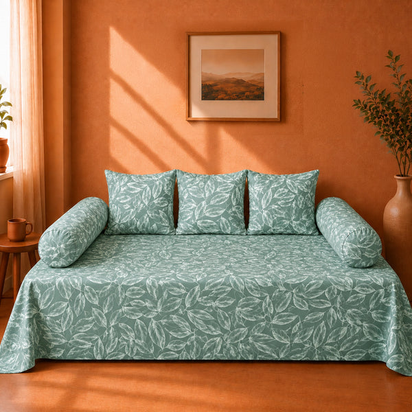 Aqua Blue Floral Diwan Cover Set
