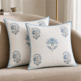 Ombre Tranquil - Hand Block Printed Quilted Cushion Cover (Baby Blue)