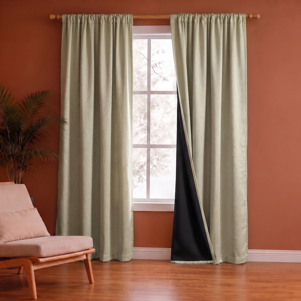 Fort Essential Embossed - Rod Pocket Black Backing Blackout Curtain (Off White)