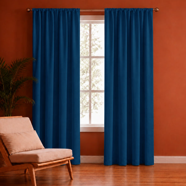 Fort Royal - Rod Pocket Velvet Curtain (Blue)