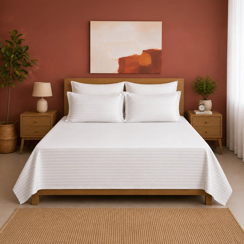 Breton Nap - Satin Stripes Bedsheet (White)