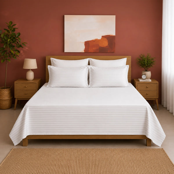 Breton Nap - Satin Stripes Bedsheet (White)